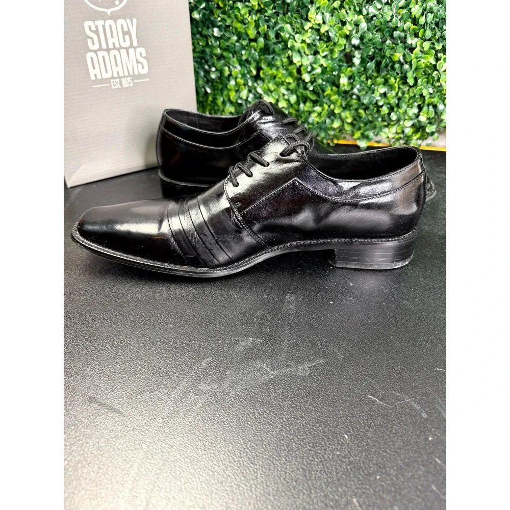 Stacy Adams Raynor 24748-001 Oxford Mens 9.5M Black Pleated Cap Toe Dress Shoes